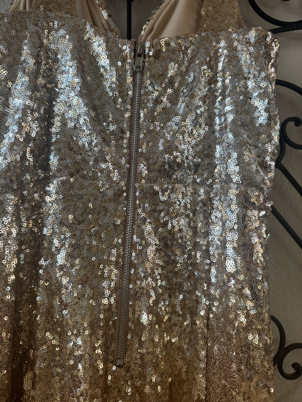 Crystal Doll Champagne Sequin V-Neck Dress - Picture 6 of 9